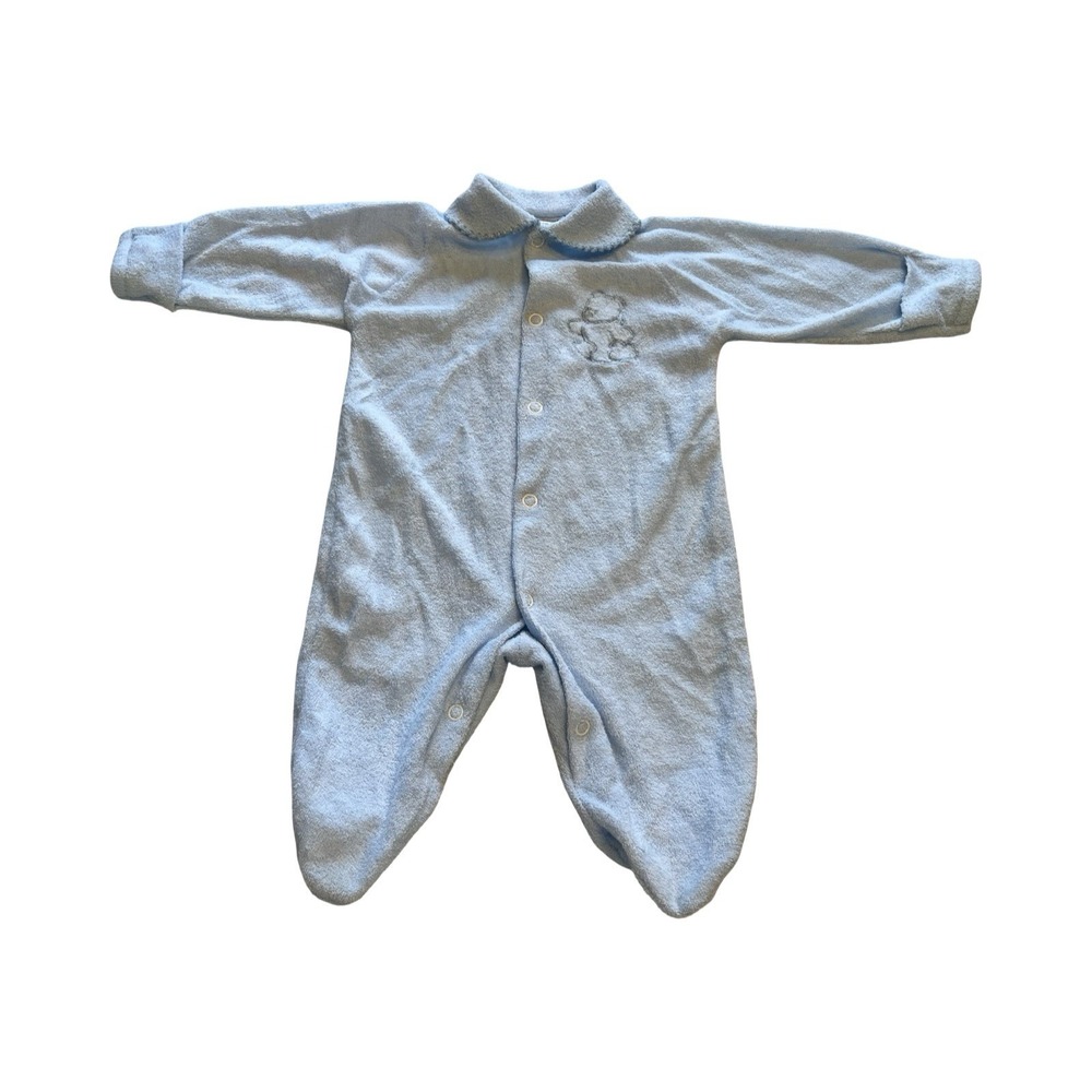 Bright Future Baby Boys‎ Blue Terry Cloth Teddy Bear Footed Sleeper 0-3 Months